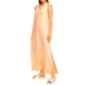NWT DKNY Peach Sleeveless Linen Maxi Dress L Sustainable Minimalist Cottage Core
